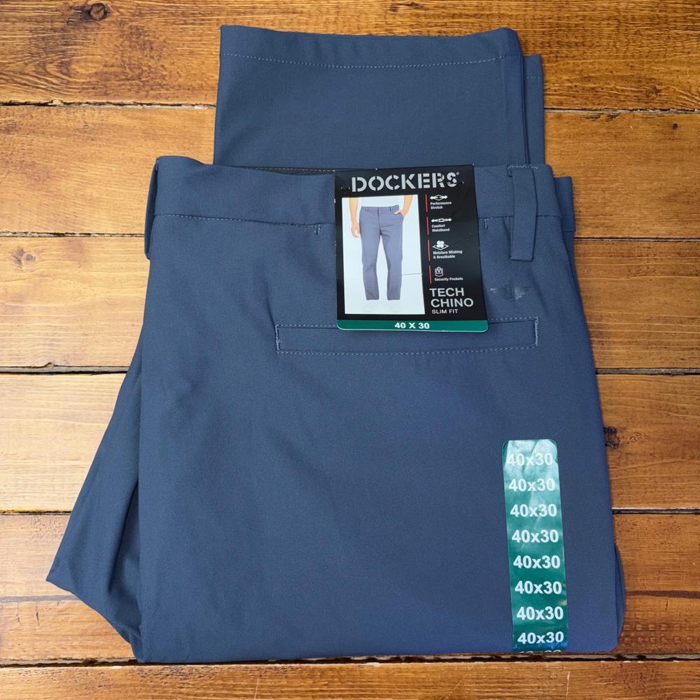 Dockers Tech Chino Pants Mens 40x30 Navy Slim Fit Performance Stretch DM35WB605S